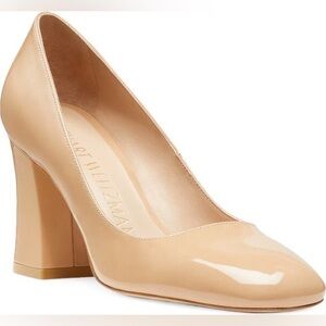 Stuart Weitzman Nude Patent Block Heel Pumps